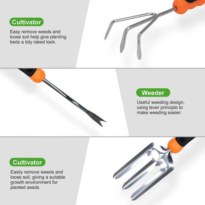 10-Pc Garden Tool Set: Stainless Tools, Folding Stool & Carry Tote