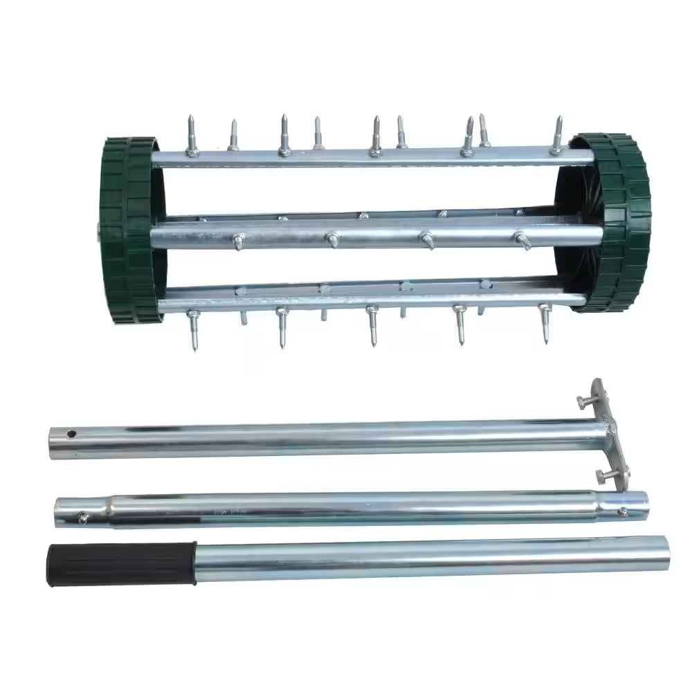 16-Inch Garden Spike Rolling Lawn Aerator with Extended Steel Handle (3-Piece Set)