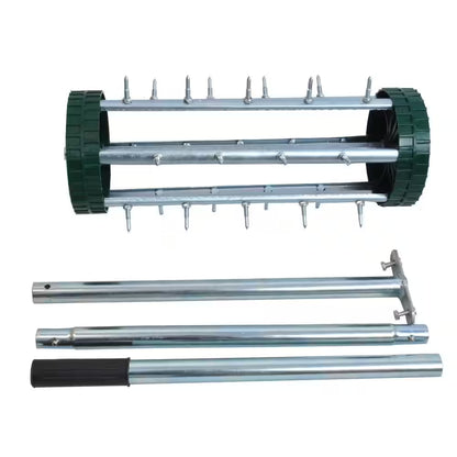 16-Inch Garden Spike Rolling Lawn Aerator with Extended Steel Handle (3-Piece Set)