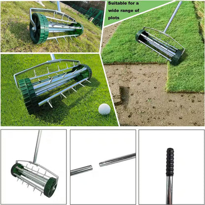 16-Inch Garden Spike Rolling Lawn Aerator with Extended Steel Handle (3-Piece Set)